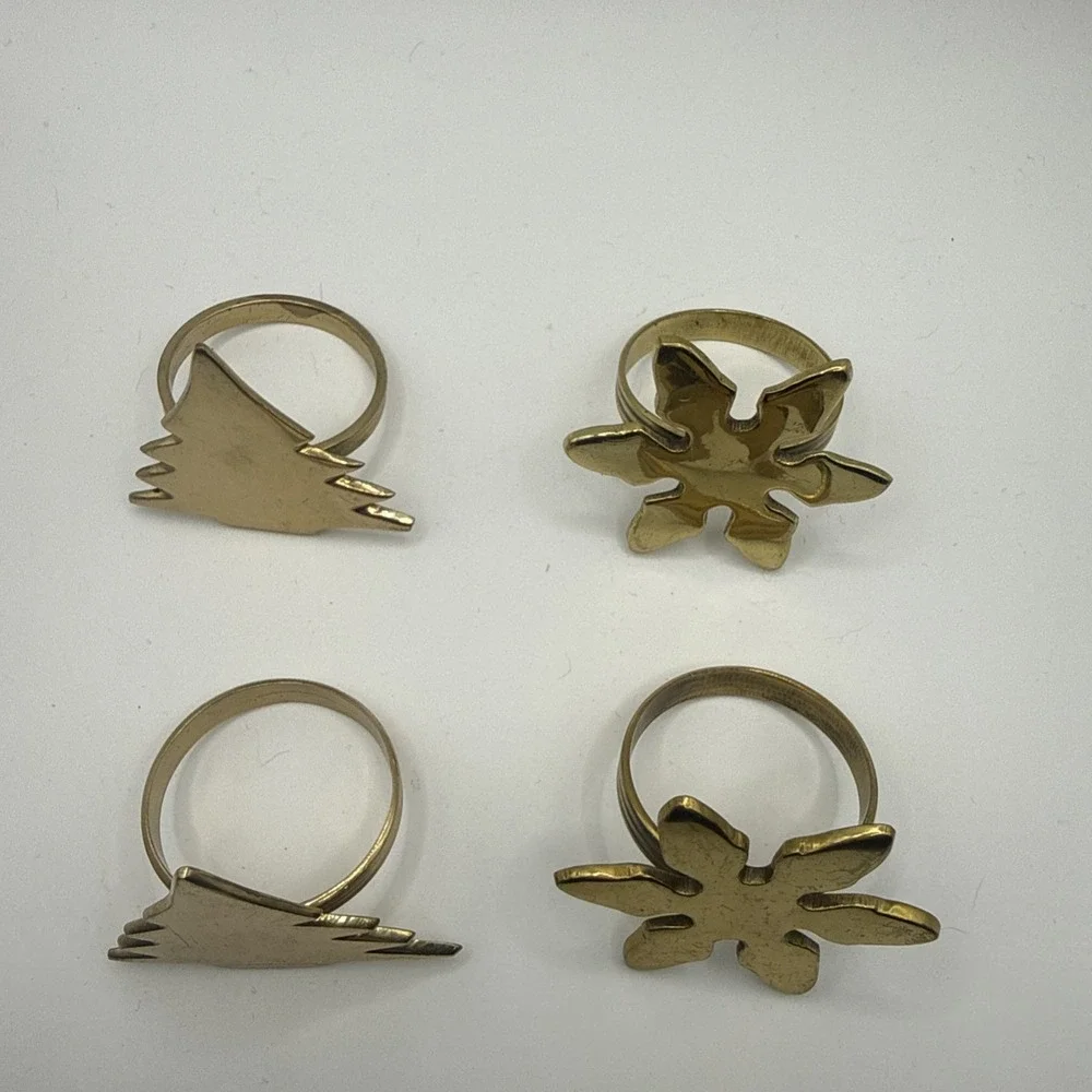 Christmas Tree & Snowflake Golden Tone Brass Napkin Ring‎ Holders Set Of 4